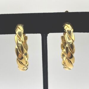 Vintage Trifari Gold Tone Twisted Hoop Clip On Earrings